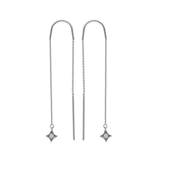 14K Solid Gold Diamond Star Threader Earring - Picture 3 of 5